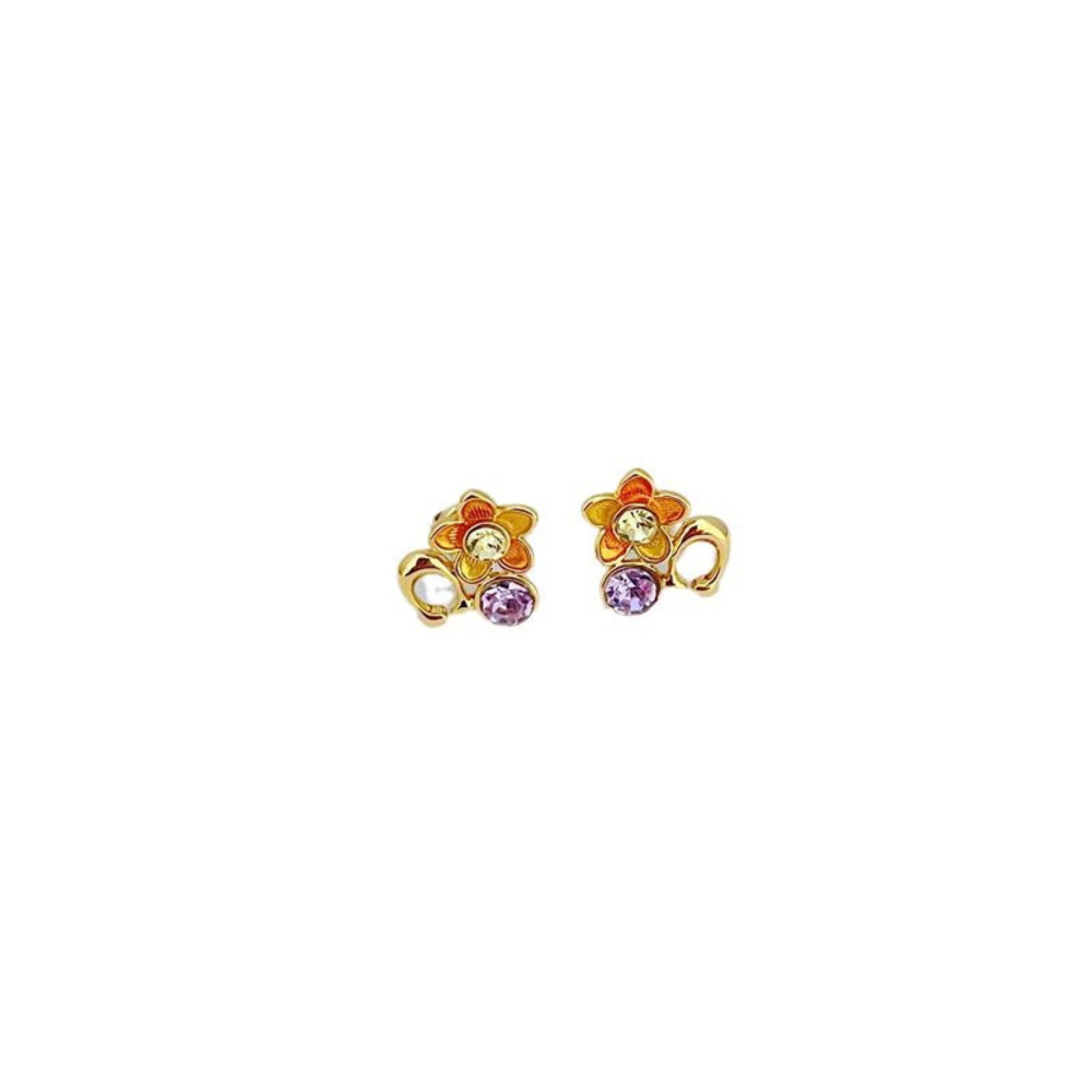 Coach Rhinestone Enamel Flower Inlay Metal Earrings - Picture 5 of 6